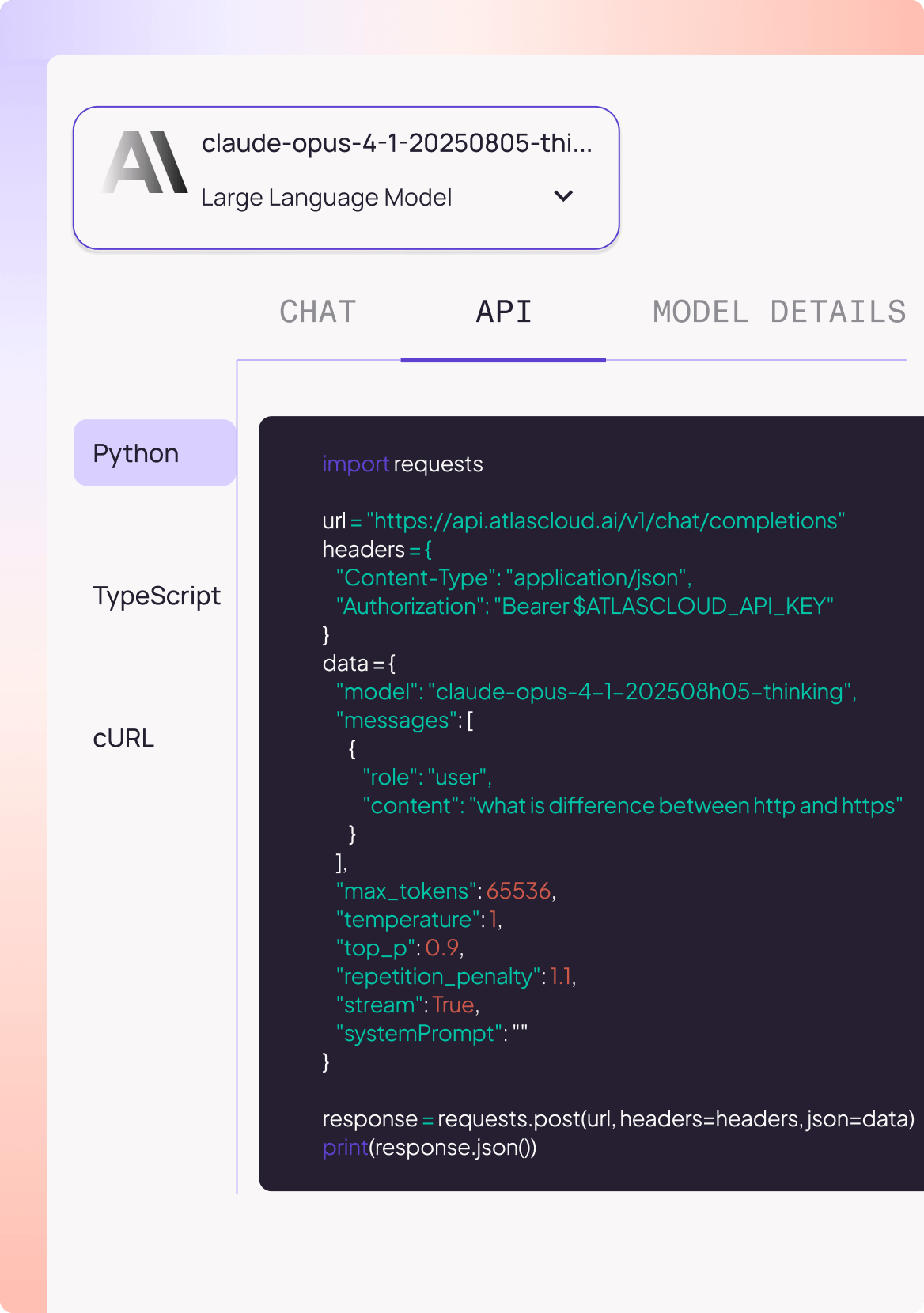 Atlas Cloud Playground Screenshot